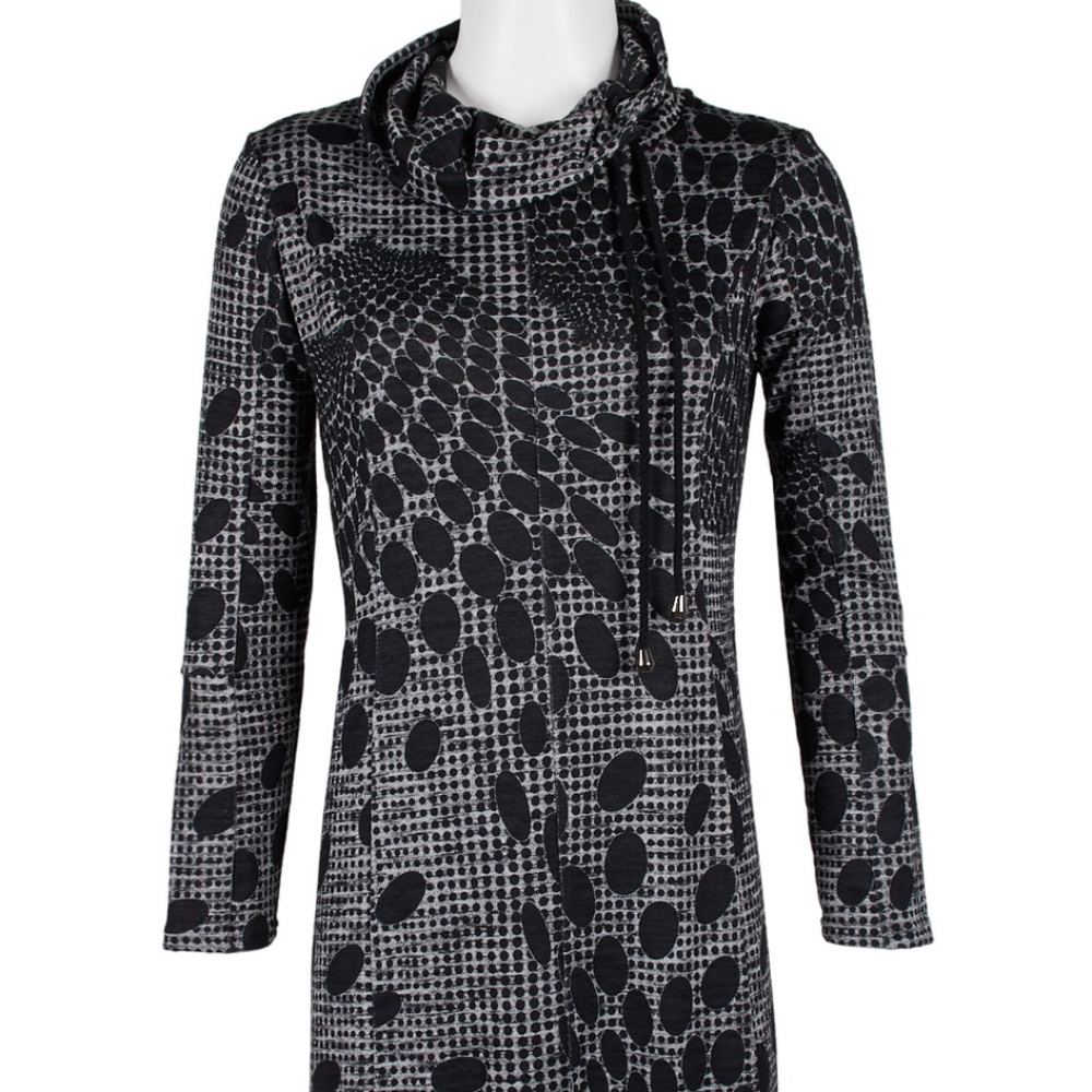 Carre Noir Cowl Tie Neck Long Sleeve Knit Dress